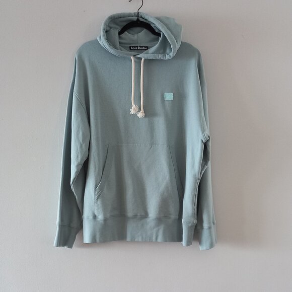 ACNE STUDIOS light blue turquoise hoodie with embroidered patch - Picture 1 of 12